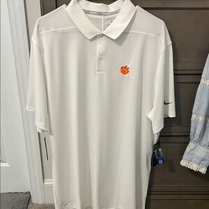 Nike White Polo with Orange Clemson Paw